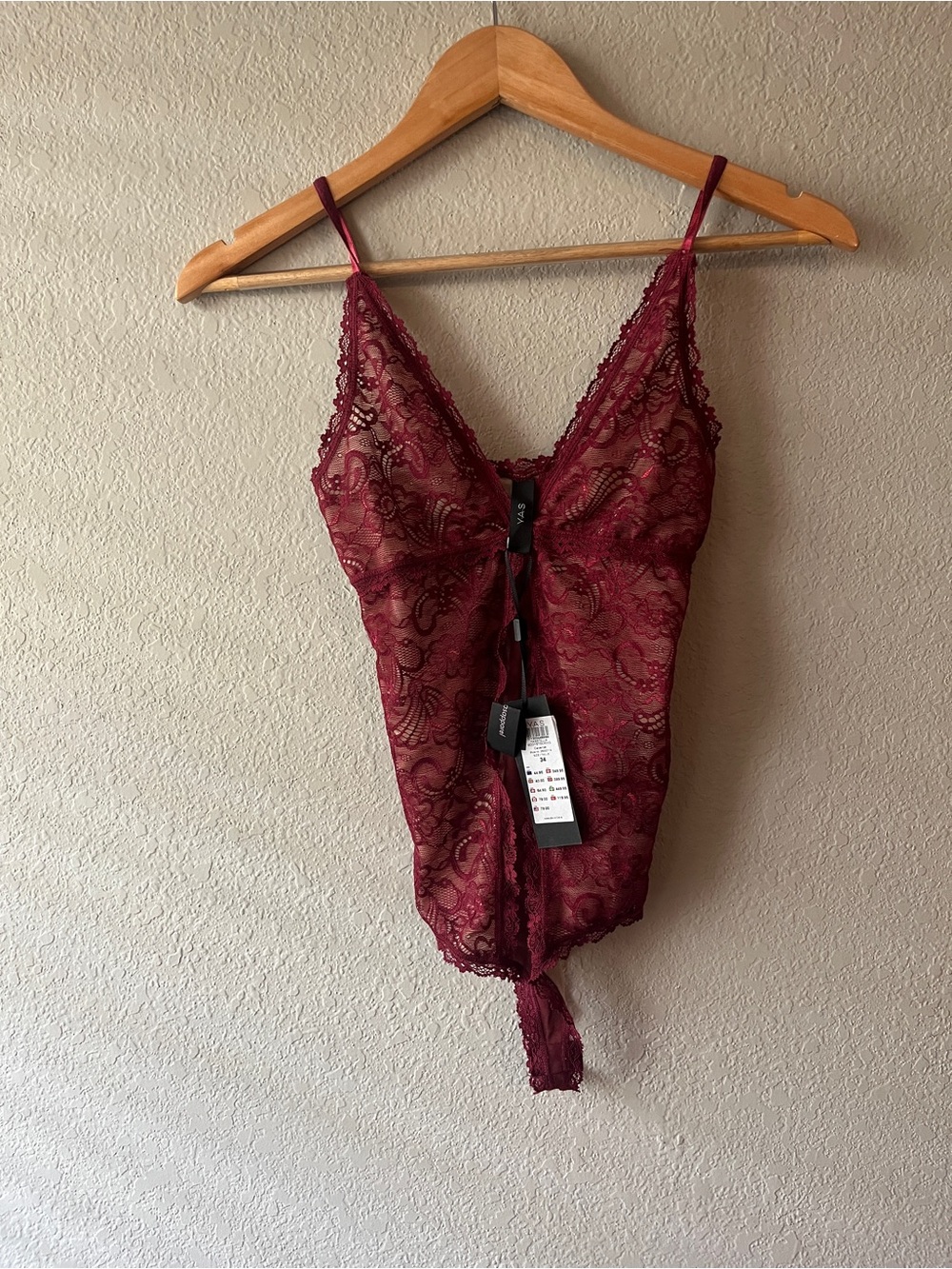 Y.A.S. Lace Sheer Teddy Bodysuit - Burgundy NWT